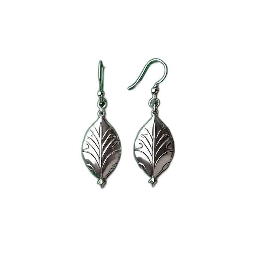 jewelry, pair, silver, earrings, leaf, design, green, background transparent PNG cut-out