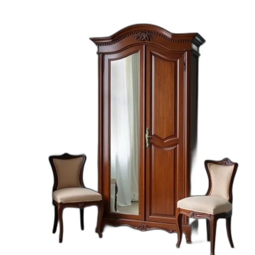 furniture, dress, 3d render, photorealistic, classic, wooden, wardrobe, mirror transparent PNG cut-out