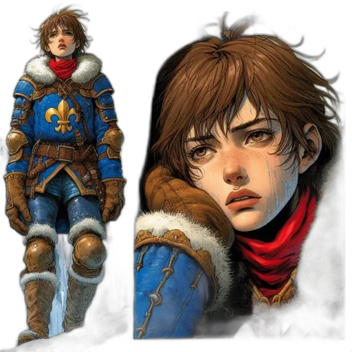 jacket, face, concept art, fantasy art, comic book art, pixel art, blue, young transparent PNG cut-out
