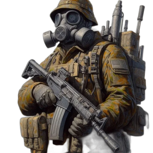 weapon, mask, jacket, robot, concept art, photorealistic, comic book art, fantasy art transparent PNG cut-out