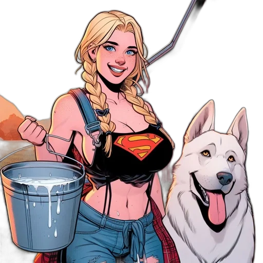 comic book art, cartoon, concept art, young, woman, braided, blond, hair transparent PNG cut-out
