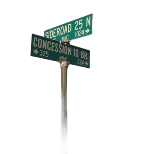 3d render, concept art, city street, green, street, sign, reads, sideroad transparent PNG cut-out