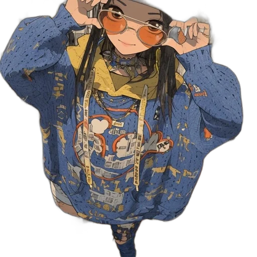 jacket, dress, jewelry, face, anime, cartoon, concept art, cyberpunk transparent PNG cut-out