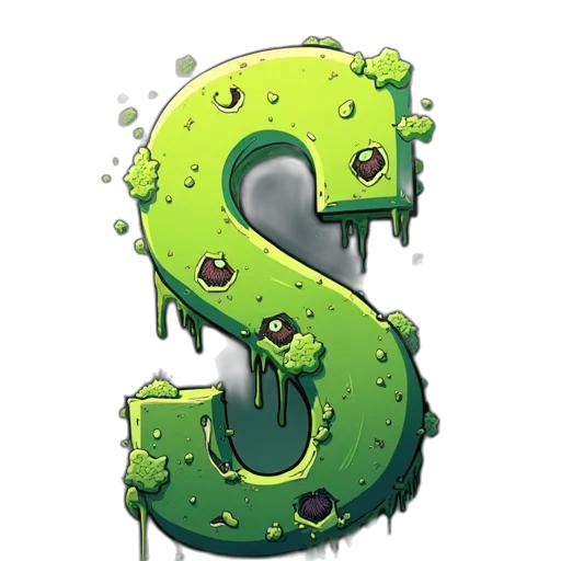 3d render, concept art, comic book art, cartoon, font, green, zombie, letter transparent PNG cut-out