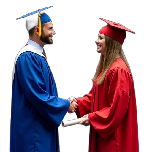 hat, staff, man, blue, graduation, gown, cap, shaking transparent PNG cut-out