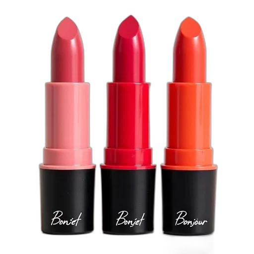 red, colorful, monochrome, set, three, lipsticks, different, shades transparent PNG cut-out