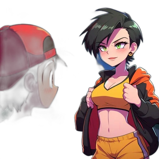jacket, weapon, robot, hat, concept art, anime, pixel art, cyberpunk transparent PNG cut-out