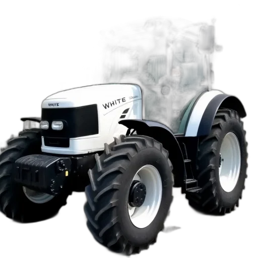 robot, 3d render, concept art, photorealistic, white, tractor, brand, name transparent PNG cut-out