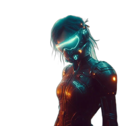 robot, mask, dress, face, cyberpunk, concept art, 3d render, comic book art transparent PNG cut-out