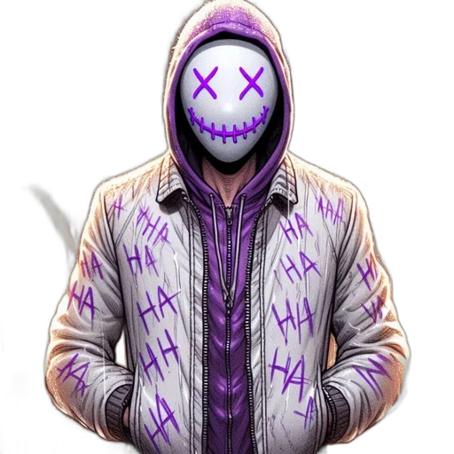 jacket, mask, face, staff, concept art, cyberpunk, pixel art, vaporwave transparent PNG cut-out