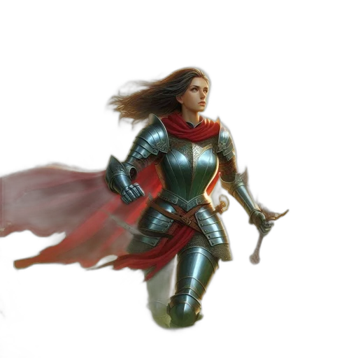 sword, concept art, fantasy art, comic book art, 3d render, red, female, warrior transparent PNG cut-out