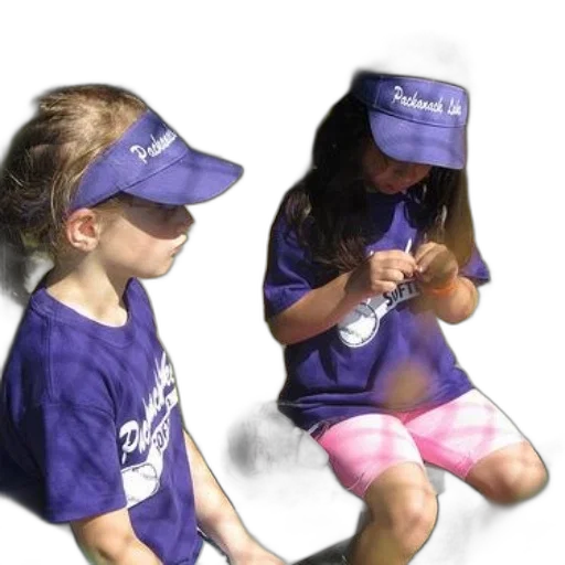 hat, photorealistic, 3d render, two, girls, wearing, purple, shirts transparent PNG cut-out