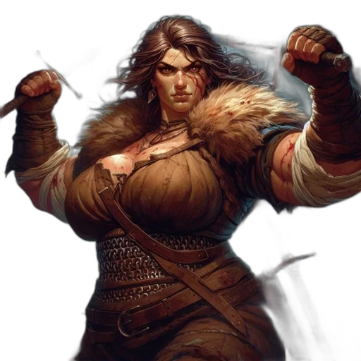 fantasy art, concept art, comic book art, photorealistic, fierce, woman, bloodied, swords transparent PNG cut-out