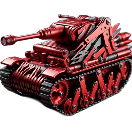 weapon, robot, car, 3d render, concept art, photorealistic, red, miniature transparent PNG cut-out