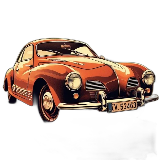 car, photorealistic, 3d render, concept art, comic book art, orange-painted, vintage, reminiscent transparent PNG cut-out