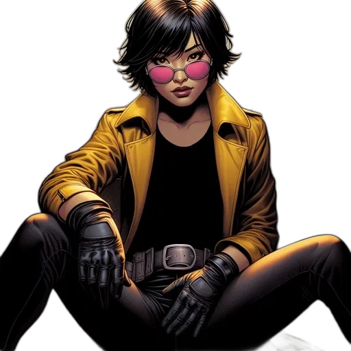 jacket, comic book art, concept art, golden, woman, short, dark, hair transparent PNG cut-out