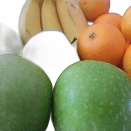 food, 3d render, photorealistic, green, earth tones, close-up, apples, bananas transparent PNG cut-out