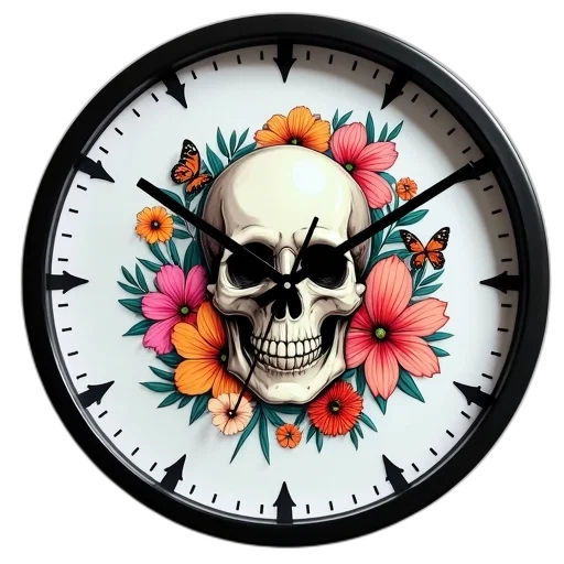 jewelry, flower, photorealistic, 3d render, wall, clock, black, frame transparent PNG cut-out