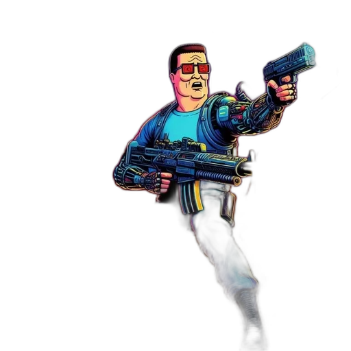 weapon, robot, staff, pixel art, concept art, cartoon, 3d render, blue transparent PNG cut-out