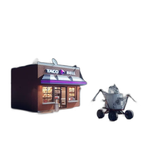 robot, food, building, furniture, concept art, 3d render, vaporwave, outer space transparent PNG cut-out
