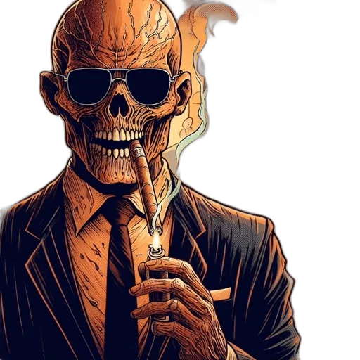 mask, comic book art, concept art, cartoon, anthropomorphic, skeleton, wears, sunglasses transparent PNG cut-out