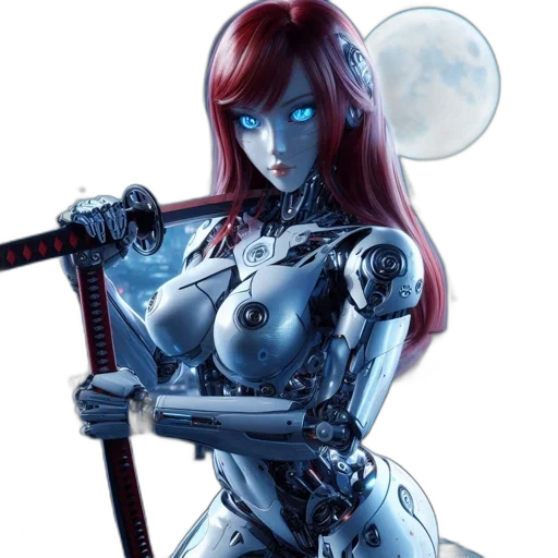 robot, comic book art, concept art, fantasy art, cyberpunk, female, metallic, humanoid transparent PNG cut-out