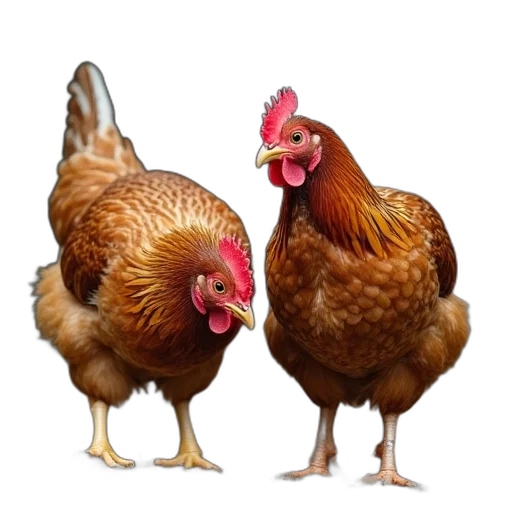 animal, food, photorealistic, 3d render, concept art, pixel art, two, hens transparent PNG cut-out