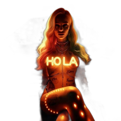 pixel art, concept art, comic book art, fantasy art, neon lights, woman, blonde, hair transparent PNG cut-out