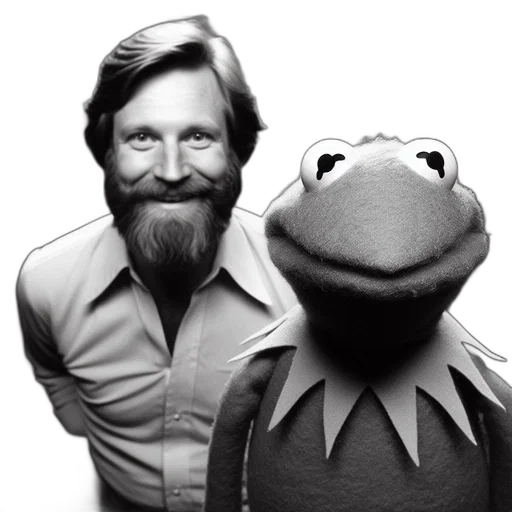 animal, photo, man, beard, smiles, next, kermit, frog transparent PNG cut-out