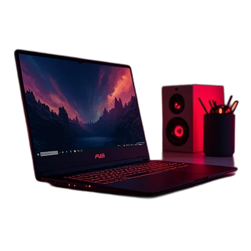 3d render, cyberpunk, concept art, photorealistic, red, dark, neon, asus transparent PNG cut-out
