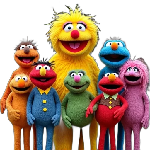 staff, animal, concept art, 3d render, group, colorful, muppets, including transparent PNG cut-out