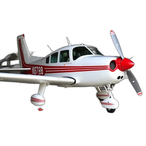3d render, small, red, white, propeller, airplane, parked, inside transparent PNG cut-out