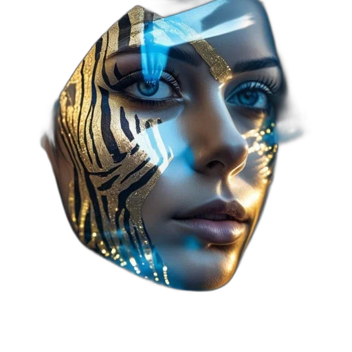 robot, mask, face, jewelry, cyberpunk, photorealistic, concept art, fantasy art transparent PNG cut-out