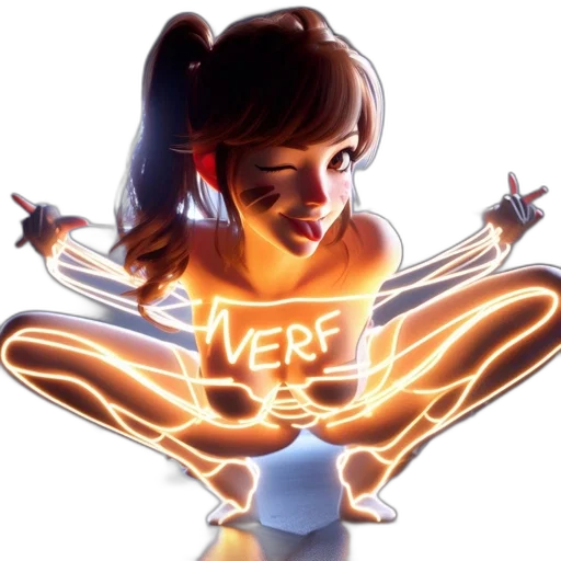 robot, concept art, 3d render, comic book art, cartoon, neon lights, animated, female transparent PNG cut-out