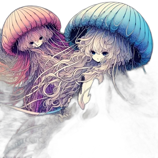 hair, creature, hat, umbrella, concept art, watercolor, fantasy art, pixel art transparent PNG cut-out