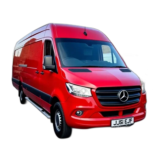 3d render, photorealistic, red, van, parked, driveway, clear, sky transparent PNG cut-out