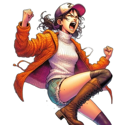 jacket, comic book art, concept art, cartoon, pixel art, animated, female, character transparent PNG cut-out