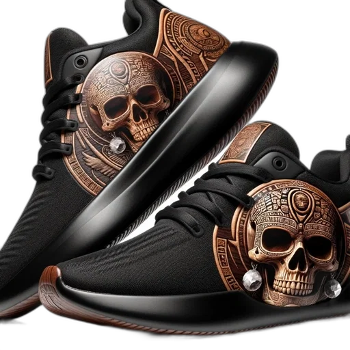 shoes, image, displays, athletic, intricate, gold, design, featuring transparent PNG cut-out