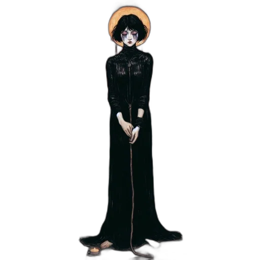 dress, staff, concept art, pixel art, anime, fantasy art, dark, monochrome transparent PNG cut-out