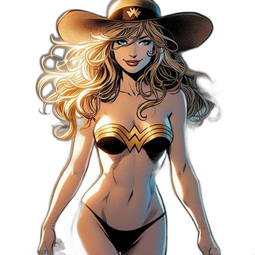 hat, comic book art, concept art, cartoon, fantasy art, golden, female, character transparent PNG cut-out