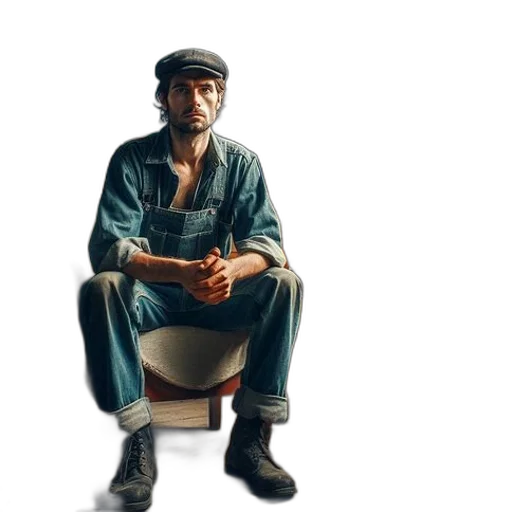 hat, jacket, photorealistic, concept art, man, vintage, environment, wears transparent PNG cut-out