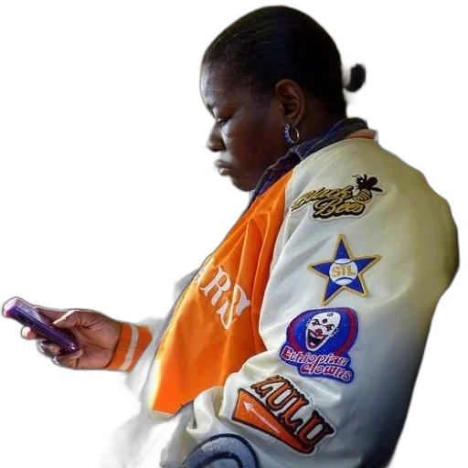 jacket, staff, woman, wearing, word, zulu, looks, her transparent PNG cut-out