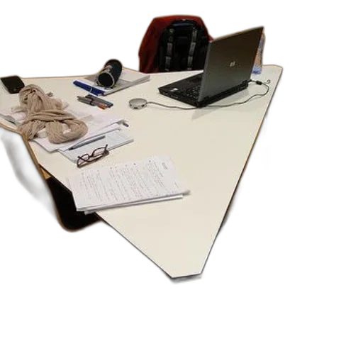 furniture, staff, shoes, 3d render, white, triangular, table, laptop transparent PNG cut-out