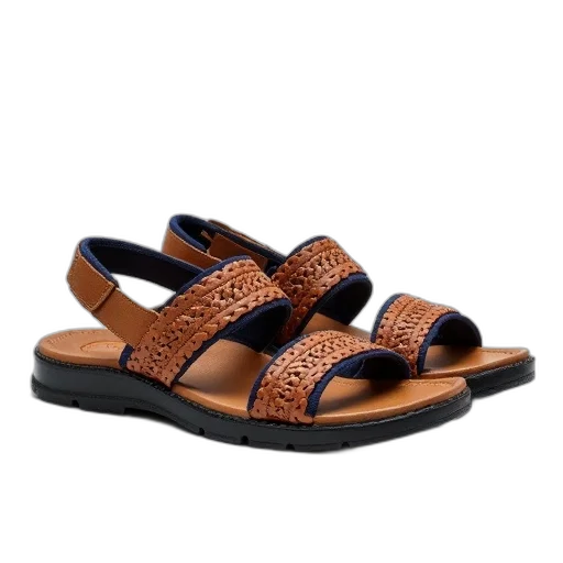shoes, pair, brown, sandals, woven, design, straps, textured transparent PNG cut-out