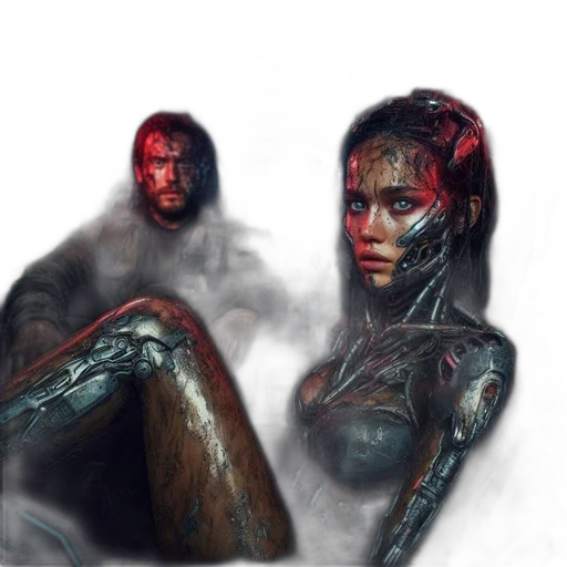 robot, concept art, fantasy art, cyberpunk, comic book art, underwater, fog, fire transparent PNG cut-out