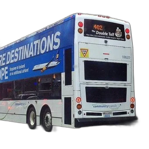 3d render, concept art, photorealistic, double-decker, bus, advertisement, more, destinations transparent PNG cut-out