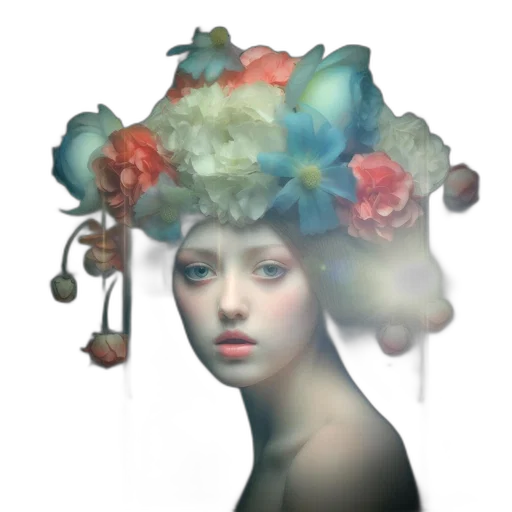 crown, face, mask, flower, photorealistic, fantasy art, concept art, oil painting transparent PNG cut-out