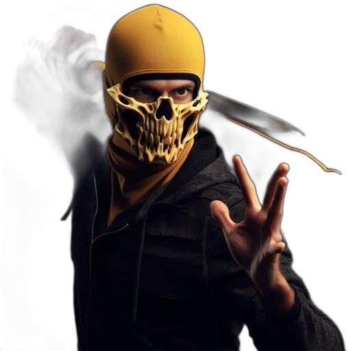 mask, face, weapon, staff, concept art, photorealistic, fantasy art, pixel art transparent PNG cut-out