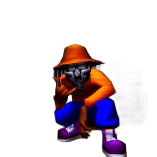 hat, staff, mask, weapon, concept art, 3d render, pixel art, vaporwave transparent PNG cut-out