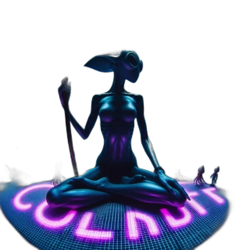 staff, dress, creature, hat, concept art, 3d render, cyberpunk, vaporwave transparent PNG cut-out